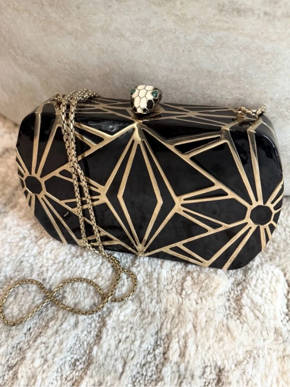 Bvlgari Serpenti Enamel Black & Gold Metal Chain Clutch Bag